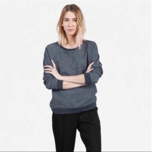 Everlane Dark Denim Blue Oversized Scoop Neck Sweatshirt - Picture 3 of 9